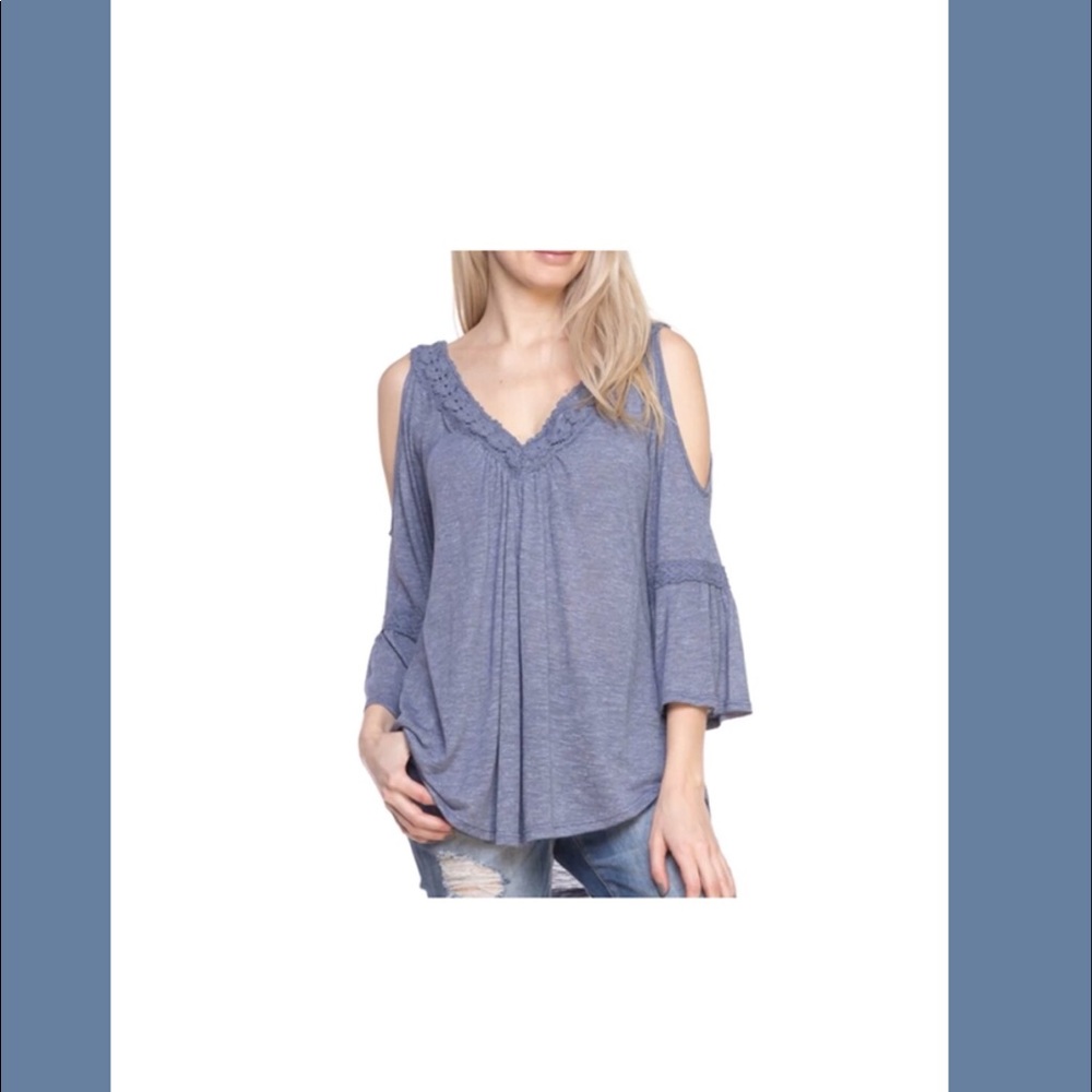 Cold Shoulder Bell Sleeve Top, Chambray Blue- NWT